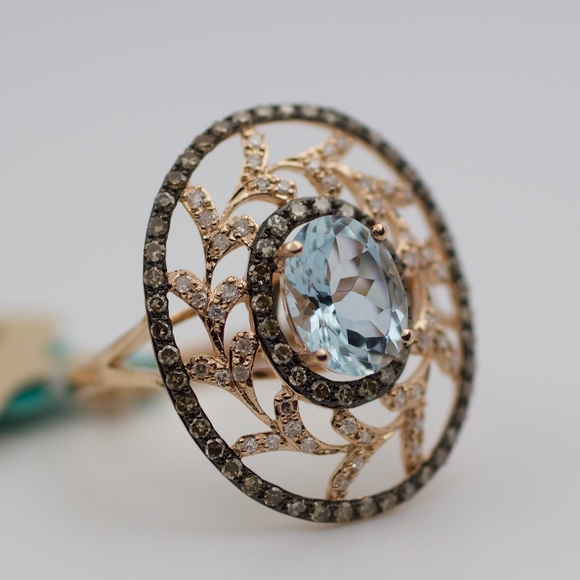 EFFY 14k Rose Gold Aquamarine & Brown Diamond Ring - Picture 6 of 8